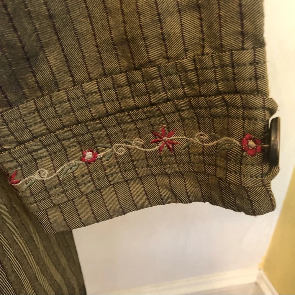 Mrs.Pepper Green Herringbone red pinstripe coat w/buttons & 3/4sleeves SizeLarge